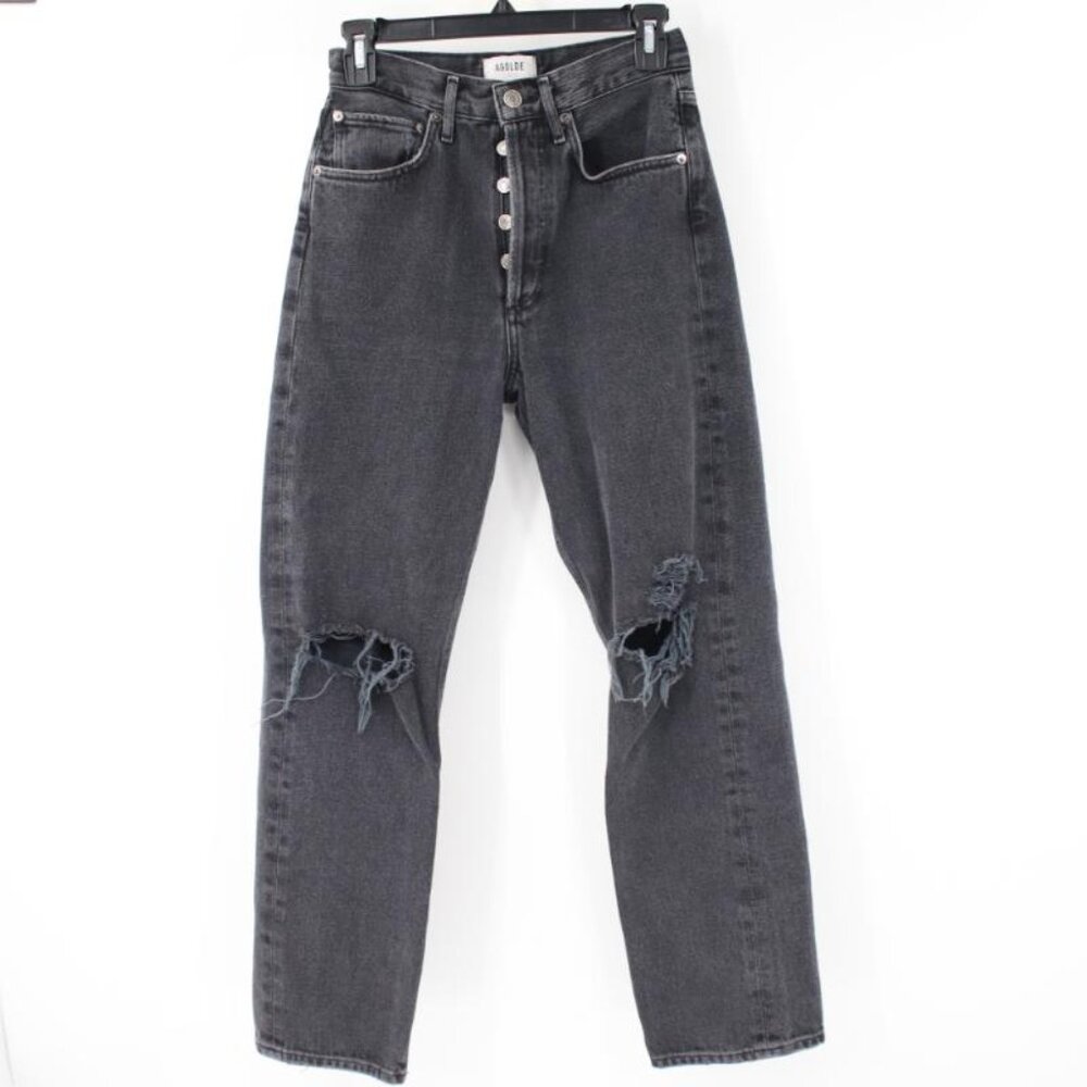 agolde jeans Women's 23 25x28 90's mid rise loose denim destroyed cotton black